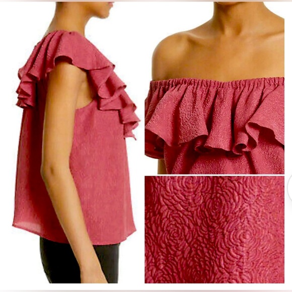 Rebecca Taylor Silk Rose Blouse Off The Shoulder size 2 - Picture 3 of 7